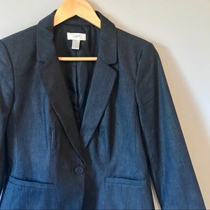 LOFT Navy Boyfriend Blazer Cropped 3/4 Sleeve